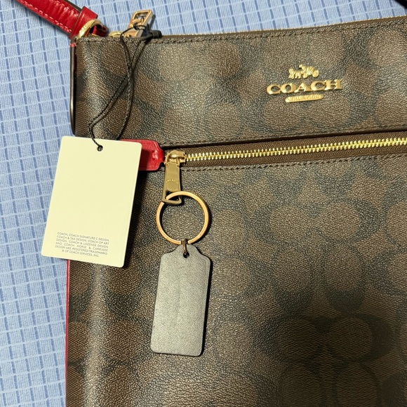 🌼 COACH 🌺 Rowan File Bag Signature Brown and Red Crossbody leather strap - Picture 15 of 16